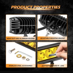 AUXBEAM 5″ LED Work Light Bar Spot Pods Fog Driving Amber Lamp for Jeep Ford 4″