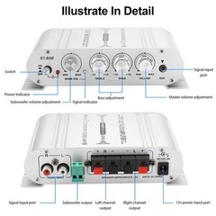 Car Home Audio Mini Stereo Amplifier 2.1Ch HiFi Bass Speaker Power Amp ST-838