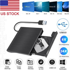 Slim External CD DVD Drive USB 3.0 Disc Player Burner Writer For Mac Laptop PC