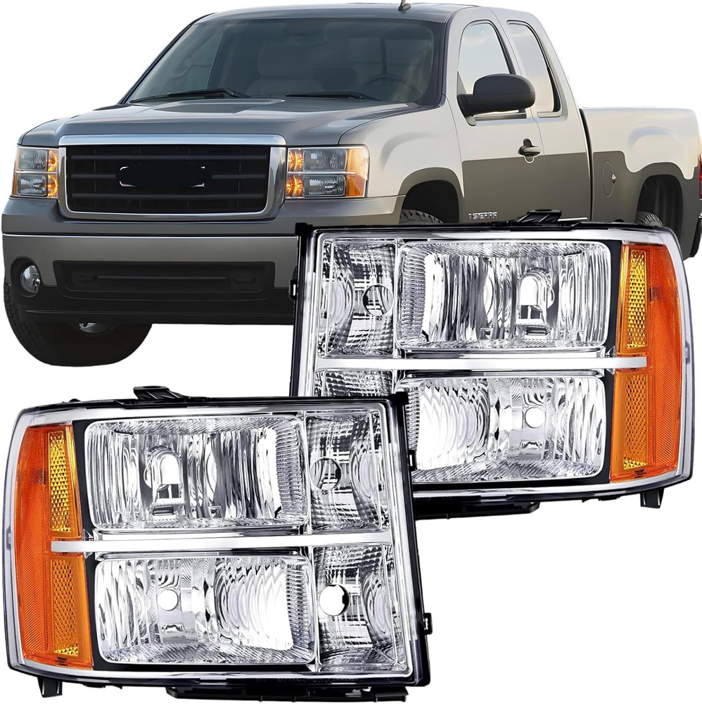 2007-2013 GMC Sierra 1500 2007-2014 2500HD 3500HD Headlight Pair–Compatible