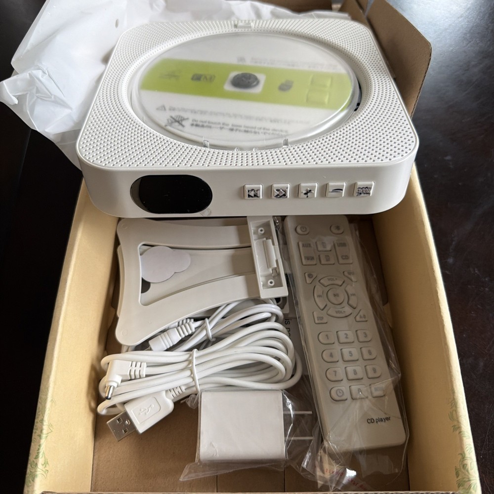 Portable Wall Mountable Bluetooth CD Player w/Remote Control, White KC-909