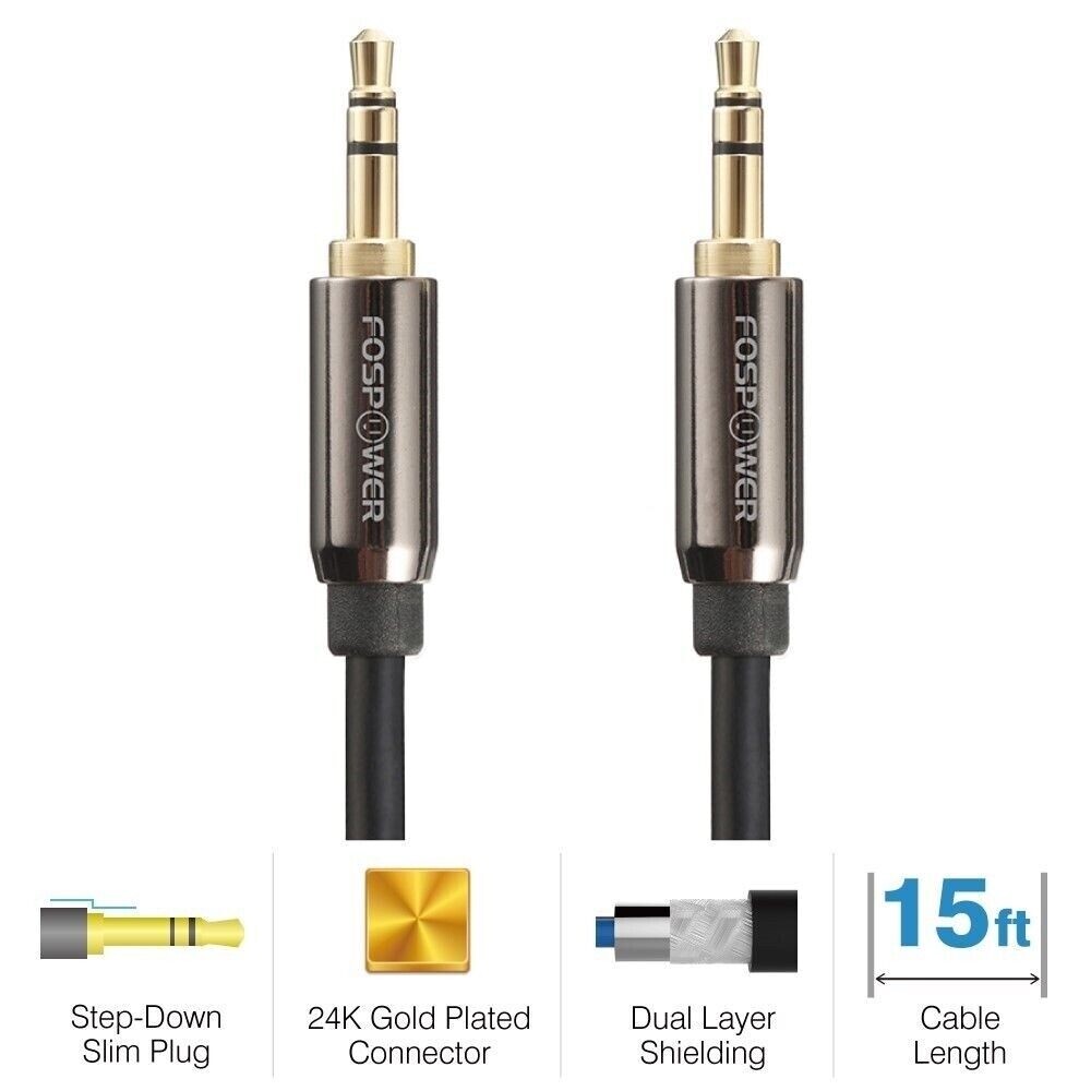 2x 15FT AUX Headphone 3.5mm Cable Male to Male Car Stereo Audio Cord iPhone MP3