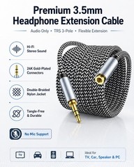 Headphone Extension Cable 10ft – 3.5mm Extension Cable Nylon Braided Aux