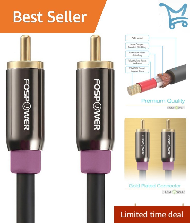 Subwoofer RCA Cable 15FT Male to Male Gold Shielded Audio Wire for Home Enter…