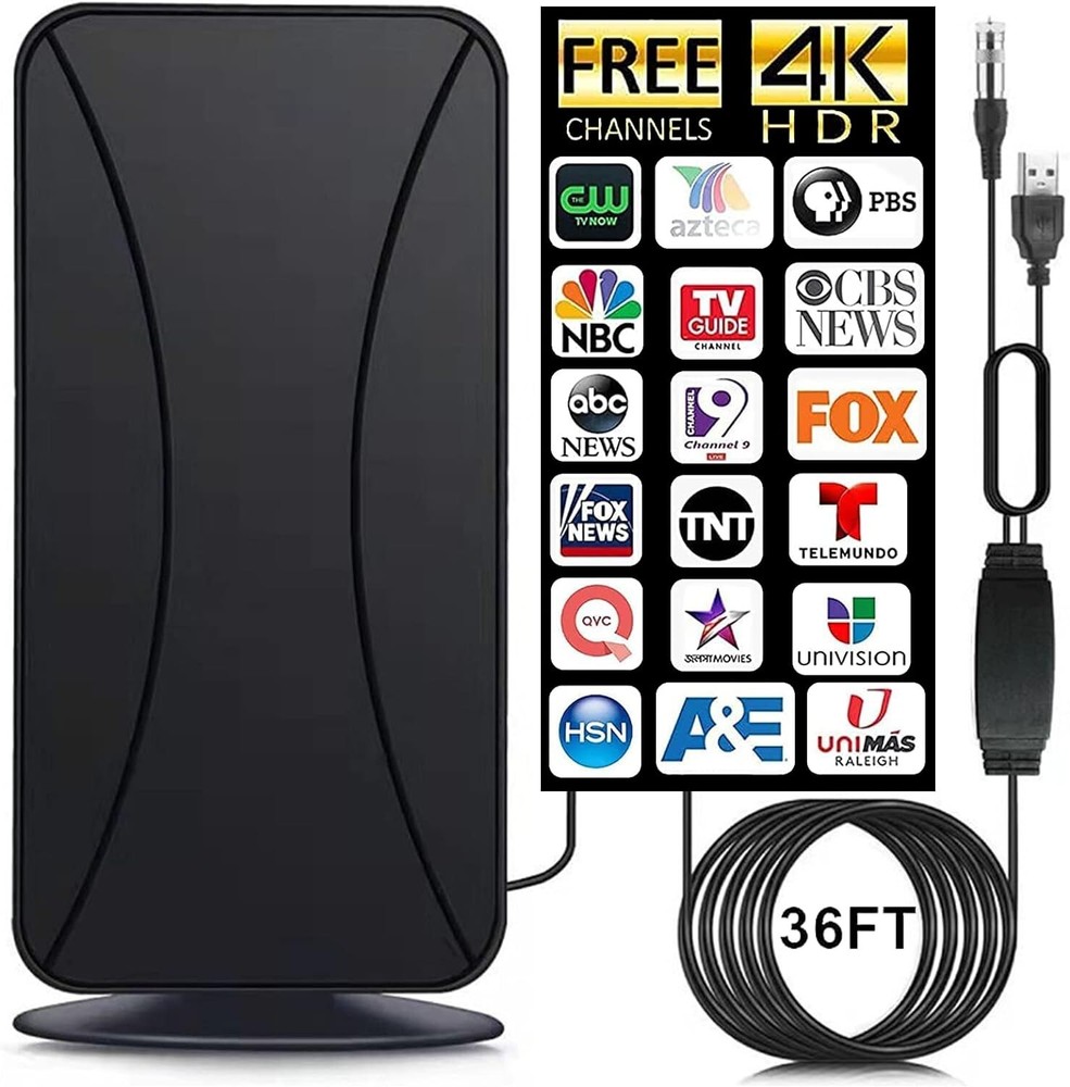 2025 Amplified HD Digital Indoor TV Antenna 45+ Miles 4K 1080P 36ft Coax Cable