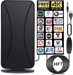 2025 Amplified HD Digital Indoor TV Antenna 45+ Miles 4K 1080P 36ft Coax Cable