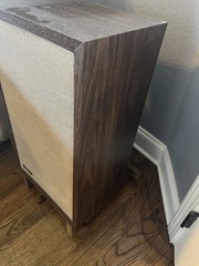 low profile tilted speaker stand wood pair unfinished rustic oak