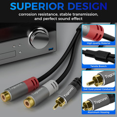 RCA Y-Adapter Splitter Cable 2Pack,1 RCA Male to 2 RCA Female Stereo Audio Video