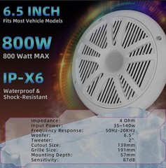 Max 800W 6.5 Inch Marine Speakers – 2 Way Waterproof UV Weather Resistant