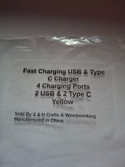 Fast Charging USB & Type C Charger, 4 ports, 2 USB & 2 Type C, Yellow