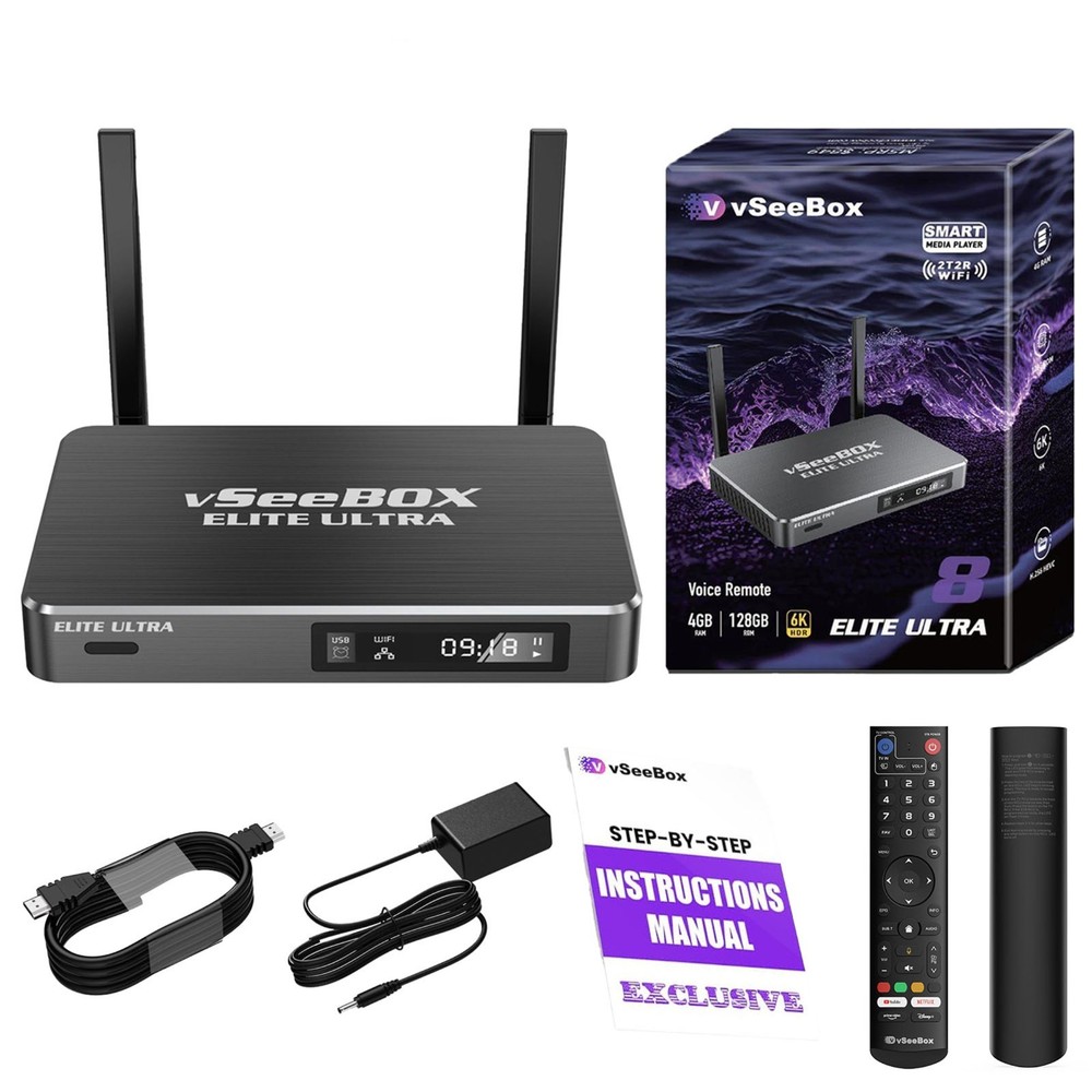 vSeeBox Elite Ultra 8K Android TV Box with Voice Control, 4GB RAM 128GB Storage