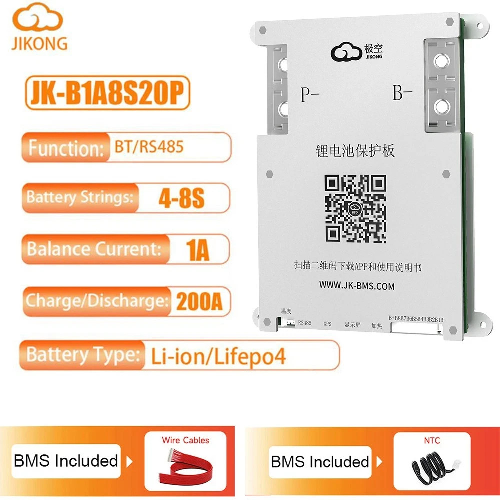 JIKONG JK-B1A8S20P Smart BMS 4-8S 200A Li-Ion LiFePo4 Battery 1A Active Balance