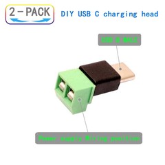 2 Pack USB-C Solderless Connector Type-C Male Screw Terminal Adapter