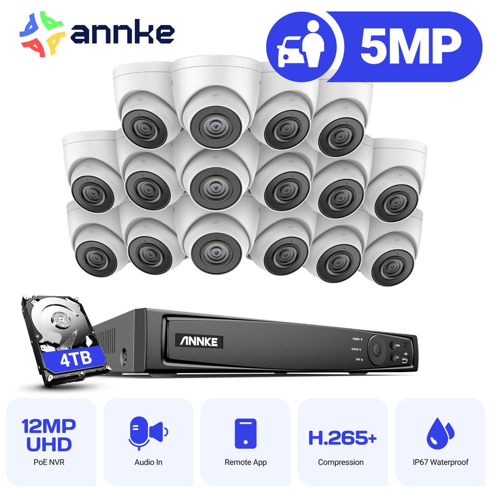 ANNKE 16CH 12MP NVR 5MP POE IP Security Camera System Audio Recording Outdoor AI
