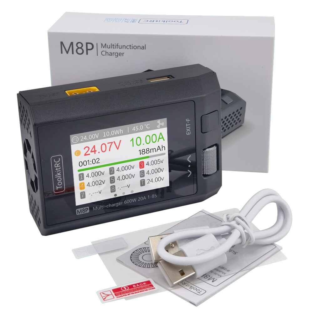 ToolkitRC M8P 600W 20A DC LCD Balance Charger Discharger for 1-8S Lipo Battery,