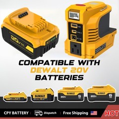 220W Power Inverter for Dewalt DCB205 20V 5.0Ah Battery USB-C PD 18W LED AC 110V