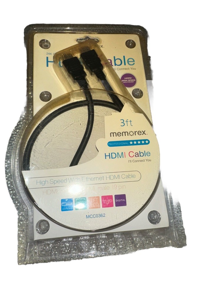 Memorex 24K Gold Plated HDMI Cable 3FT – New in Package