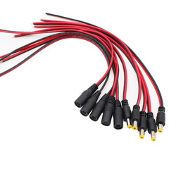 12V 5A DC Power Pigtail Barrel Plug Connector Cable 5 Pairs, 2.1mm x 5.5mm Male