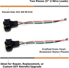 Pair OE-Spec 2-Pin H11/H8 Female End, Fog Light Connector Plugs with Lead Pigtai