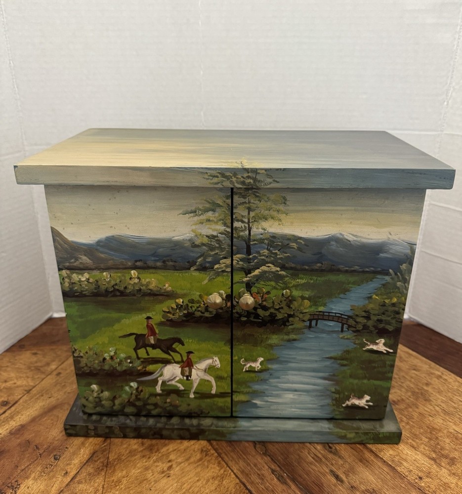 Hand Painted Hunt Scene CD Cabinet + 32 CDs (Mariah Carey, Santana,George Jones