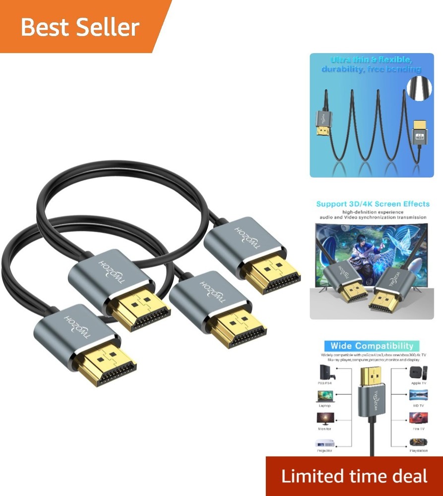 Ultra Thin 1FT Flexible HDMI Cable 2-Pack – 4K@60Hz High-Speed Connection