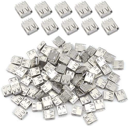 100 PCS USB Standard Port Female Solder 4Pin Plug Soldering Jacks Connector