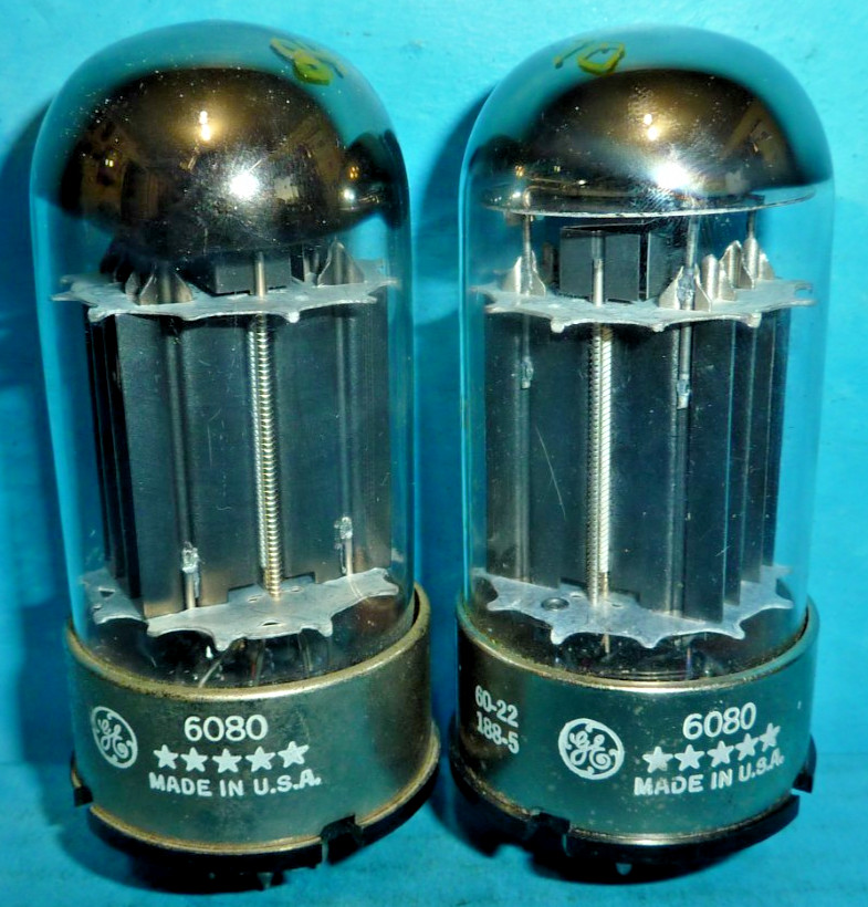 2 GE 6080 Five Star Tubes D Getter Black Plates Tested