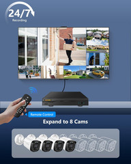5MP Wired Security Camera System, 90 Days Storage, 4 Cameras, No Fees