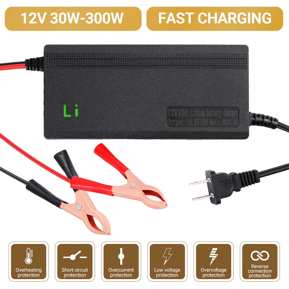 10-Amp 10A Fast Smart Charger For 12V Lithium Iron Phosphate Battery 14.6V