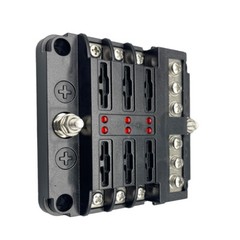 6Way Car Boot Power Distribution 12/24V Blade Fuse Holder Box Block Panel Board