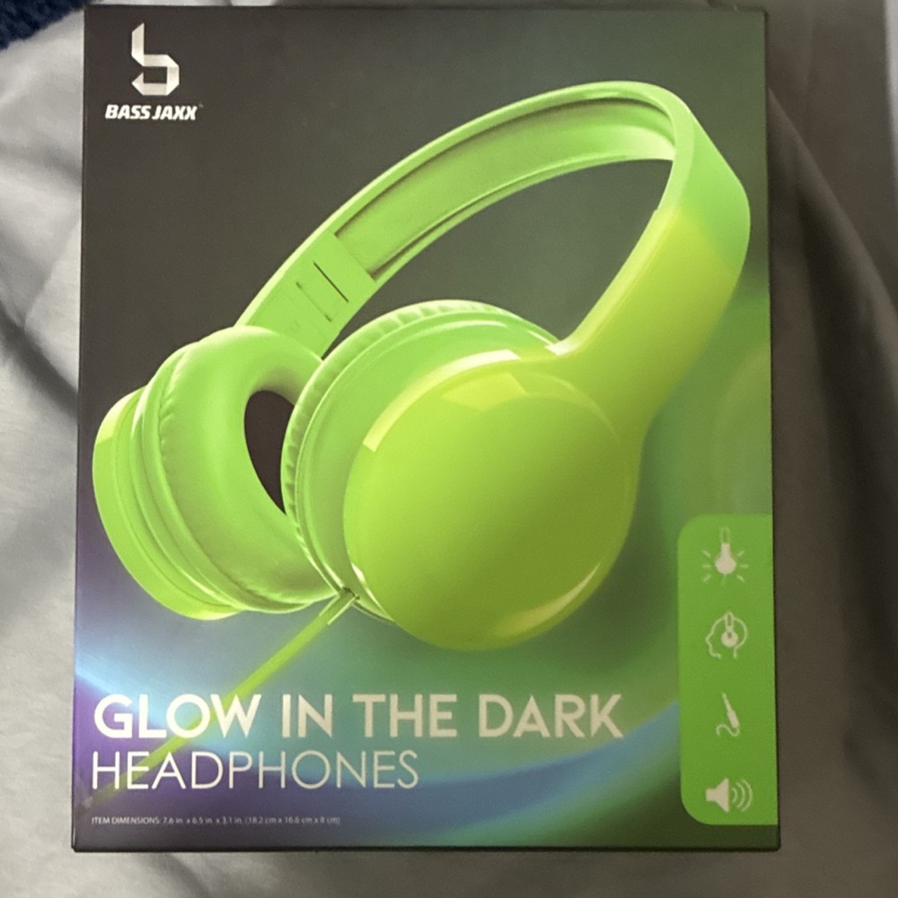 Bass Jaxx Glow in the Dark Green Headphones 3.5mm for iPhone Android Tablets