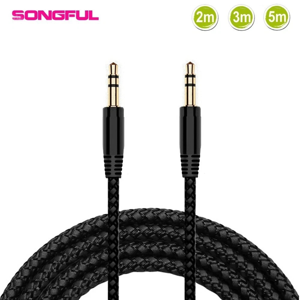 2m Aux Cable 3.5mm Male to Male Audio Extension Cord Braided Gold-Plated For Car
