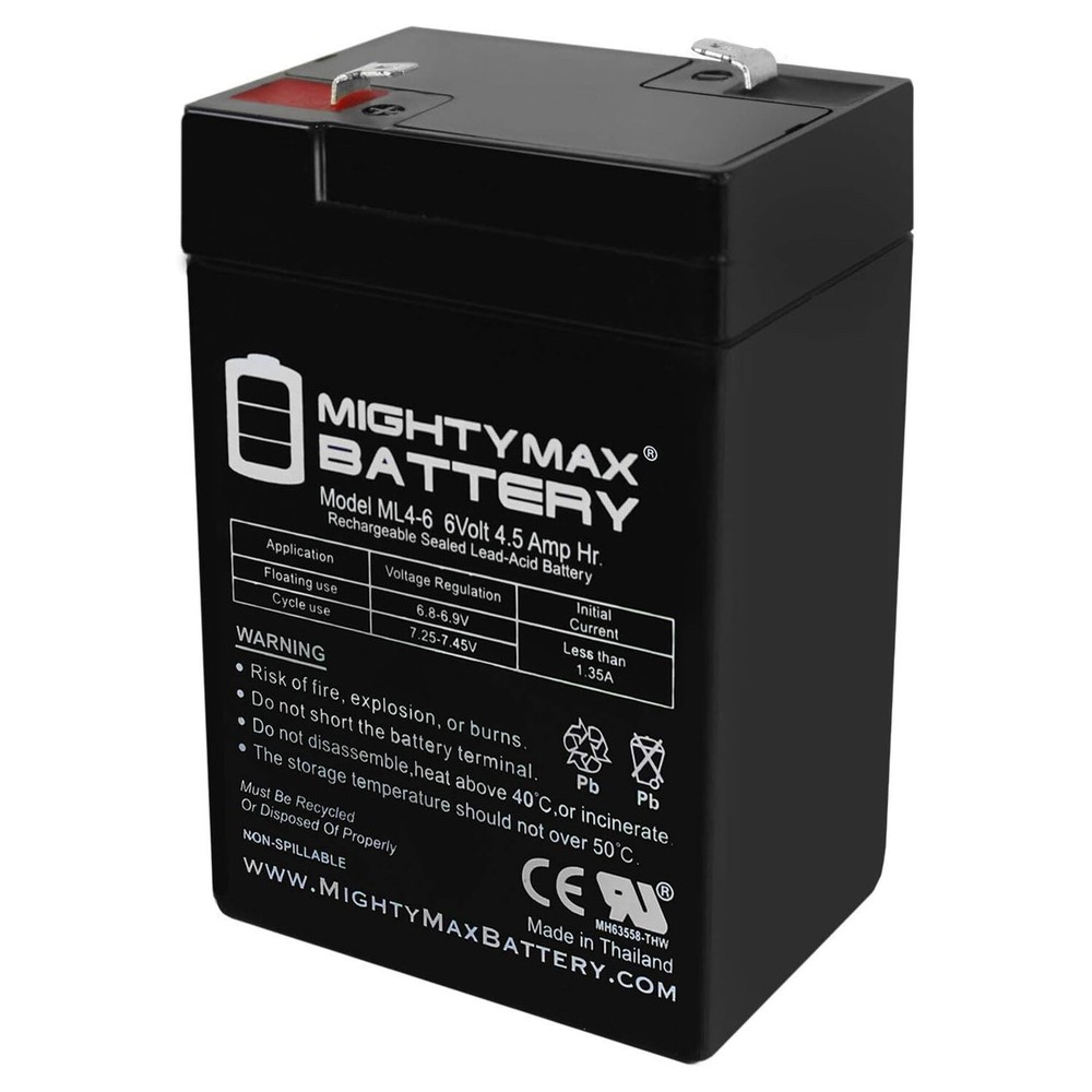 Mighty Max ML4-6 – 6 Volt 4.5 AH, F1 Terminal, Rechargeable SLA AGM Battery