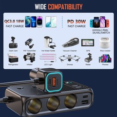 9in1 Multi Port USB C Car Cigarette Lighter Splitter 171W Fast Charging Adapter