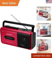 Innovative Red Portable Cassette Tape Player Boombox – AC or Battery Operated