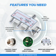 3-Way TV Splitter 5-2300 MHz Coax Cable Adapter for RG59 RG6 HDTV Satellite