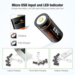 4x EBL RCR123 CR123A CR123 Batteries 3V Lithium Li-ion USB Rechargeable w/Cable