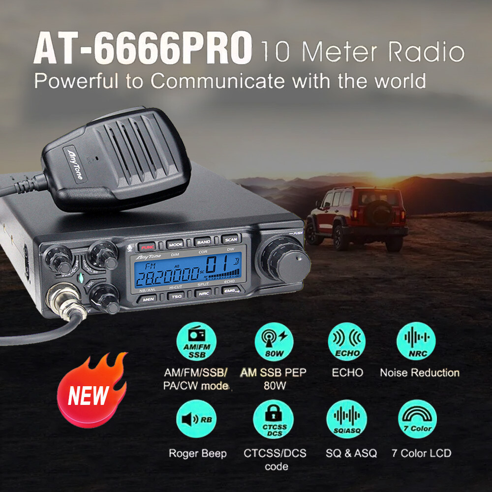 Anytone AT-6666Pro 80W High Power 10 Meter Radio CW/AM/FM/USB /LSB/PA Mode Radio