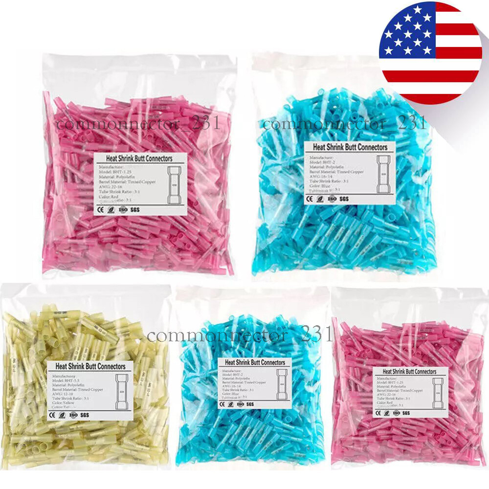 500/100x Waterproof Heat Shrink Butt Splice Wire Connectors Crimp Terminals Kits