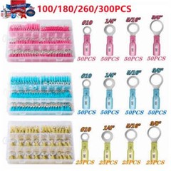 100-300 x #10 5/16 1/4 3/8 Stud Eyelet Heat Shrink Ring Terminal Crimp Connector
