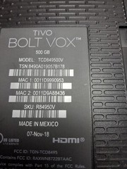 TIVO BOLT VOX TCD849500v 500GB,with Control,Power Cord,Booklet,Sticker Very Good