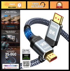 Ultra High Speed 8K 10K HDMI Cable 48Gbps 6.6FT Braided Cord – 4K@120Hz, HDR, DT