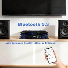 2.1 Channel Mini Amplifier 50W×2 Hi-Fi Audio Receiver Bluetooth USB AUX Subwoofe