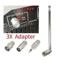 F Type Telescopic Aerial Antenna 75 Ohm with TV / 3.5 Adapter Bose Wave Radio FM