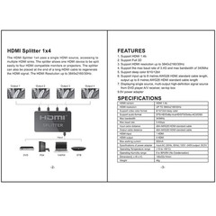 HDMI Splitter 1in4 Out 4K 1080P 4Port Amplifier Repeater For Multiple Displays