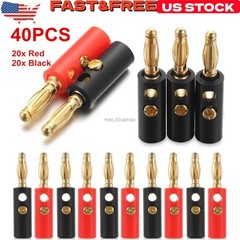 40x 4mm Gold Plated Banana Plugs Audio Jack Speaker Wire Cable Screw Connector