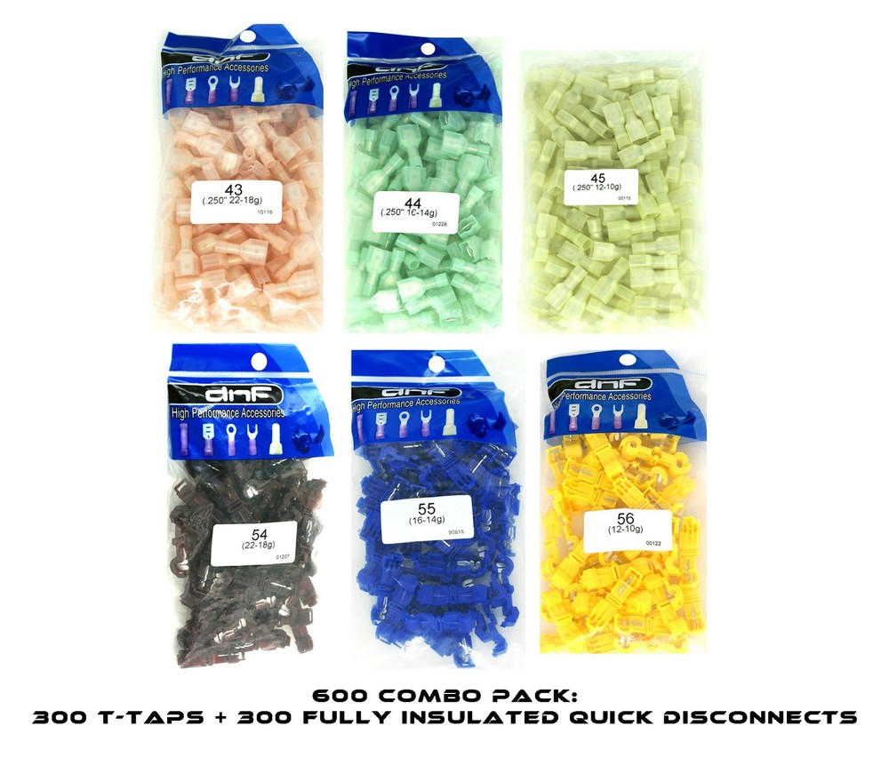 600 PACK T-TAPS + QUICK DISCONNECTS SET MALE (10-12/ 14-16/ 18-22) 100 PCS EACH