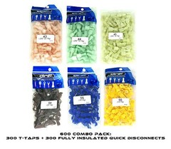 600 PACK T-TAPS + QUICK DISCONNECTS SET MALE (10-12/ 14-16/ 18-22) 100 PCS EACH
