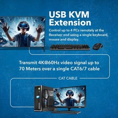 OREI 4×1 KVM 4K HDMI Over Ethernet Extender Switcher Balun Over CAT6/7 Cable …