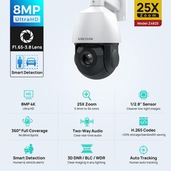 Vikylin 4K 8MP 25X PTZ 360 degree POE IP Camera Outdoor IR Audio Auto Tracking